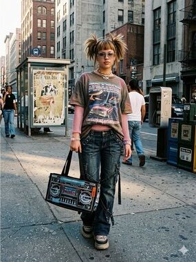 Vintage Parcel Loop NYC Boombox Tote Bag – Retro Y2K Graphic Shoulder Bag